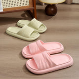 Solid Striped Design Home Slippers Women Men Fashion House Shoes Non-slip Floor Bathroom Slippers For Couple - AL MONI EXPRESS