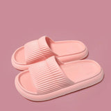 Solid Striped Design Home Slippers Women Men Fashion House Shoes Non-slip Floor Bathroom Slippers For Couple - AL MONI EXPRESS