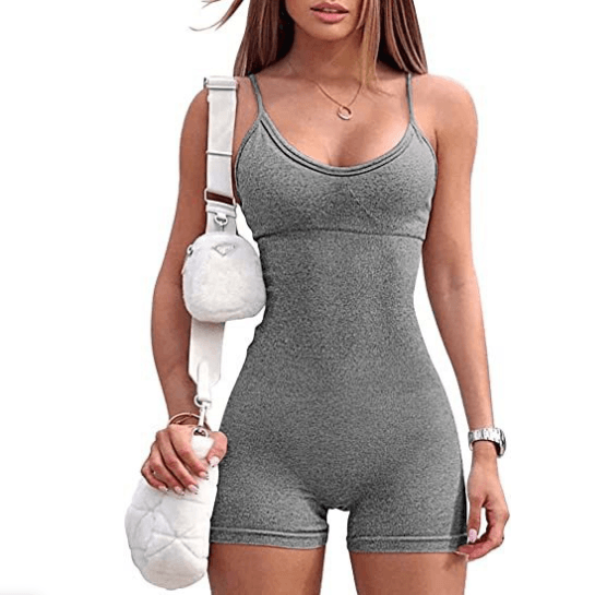 Spaghetti Strap Shorts Jumpsuit Sports Yoga Workout Tight Romper Women Fashion Fitness Sportwear - AL MONI EXPRESS