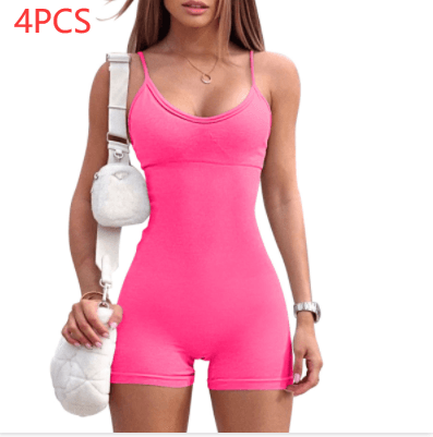 Spaghetti Strap Shorts Jumpsuit Sports Yoga Workout Tight Romper Women Fashion Fitness Sportwear - AL MONI EXPRESS