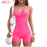 Spaghetti Strap Shorts Jumpsuit Sports Yoga Workout Tight Romper Women Fashion Fitness Sportwear - AL MONI EXPRESS