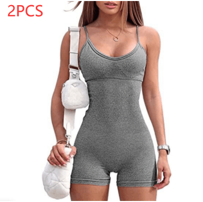 Spaghetti Strap Shorts Jumpsuit Sports Yoga Workout Tight Romper Women Fashion Fitness Sportwear - AL MONI EXPRESS