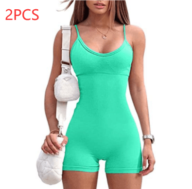 Spaghetti Strap Shorts Jumpsuit Sports Yoga Workout Tight Romper Women Fashion Fitness Sportwear - AL MONI EXPRESS