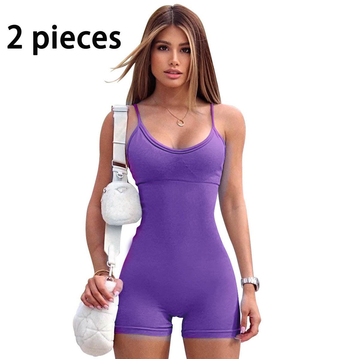 Spaghetti Strap Shorts Jumpsuit Sports Yoga Workout Tight Romper Women Fashion Fitness Sportwear - AL MONI EXPRESS