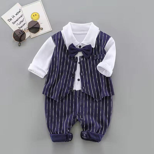 Spring And Autumn Infant One-Piece Romper Long Sleeve Baby Boy Gentleman Girl Baby Clothes - Almoni Express