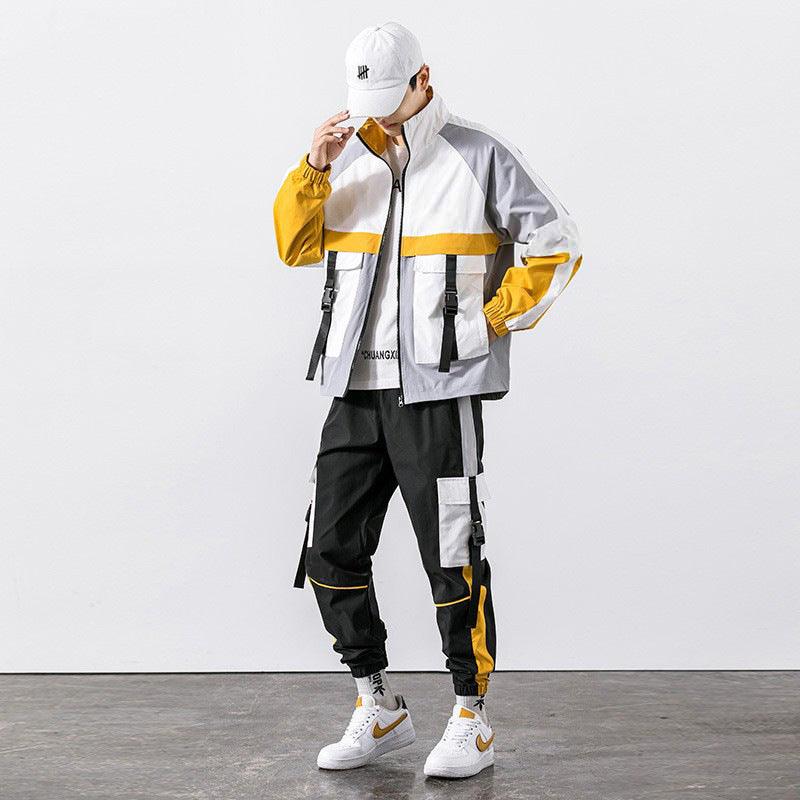 Spring And Autumn Sports Suit Street Trendy Boys Casual Workwear Jacket Multi-pocket Trousers Two-piece Set - AL MONI EXPRESS