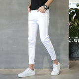 Spring And Summer Thin White Jeans Men Men'S Holes Casual Stretch Slim Fit Pants Men - Almoni Express