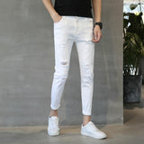 Spring And Summer Thin White Jeans Men Men'S Holes Casual Stretch Slim Fit Pants Men - Almoni Express