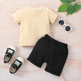 Spring And Summer Wear Western Style Baby Clothes Shirt Printed Letters Solid Color Shorts - Almoni Express