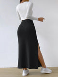 Spring Long Skirt High Waist Side Slit Slim Fit Knitted Women's Dress - AL MONI EXPRESS