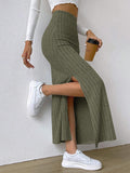 Spring Long Skirt High Waist Side Slit Slim Fit Knitted Women's Dress - AL MONI EXPRESS