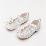 Spring New Girls' Single Shoes Cute Bow Rhinestone Soft Sole Flat Shoes - Almoni Express