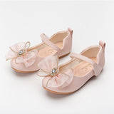 Spring New Girls' Single Shoes Cute Bow Rhinestone Soft Sole Flat Shoes - Almoni Express