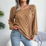 Square Neck Button Fried Dough Twist Knitting Sweater - Almoni Express