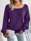 Square Neck Button Fried Dough Twist Knitting Sweater - Almoni Express