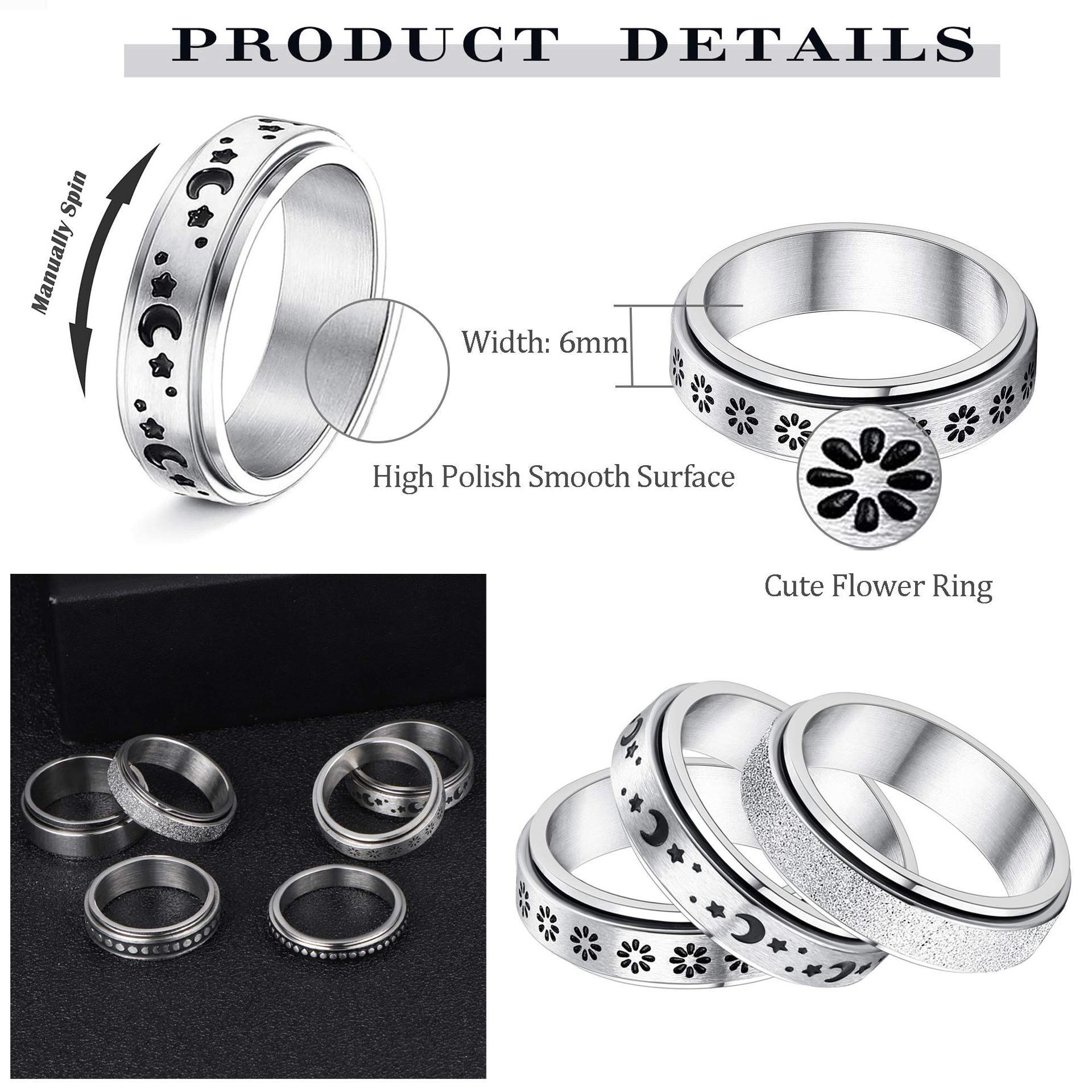 Stainless Steel Rotatable Spinner Ring Moon Stars Relieve Anxiety Rings - AL MONI EXPRESS