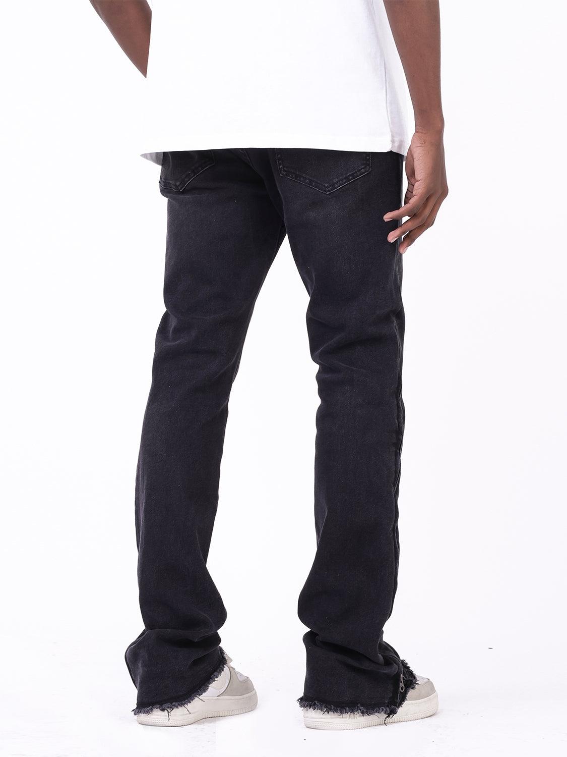 Straight Tube Raw Edge Side Zipper Design Jeans - AL MONI EXPRESS