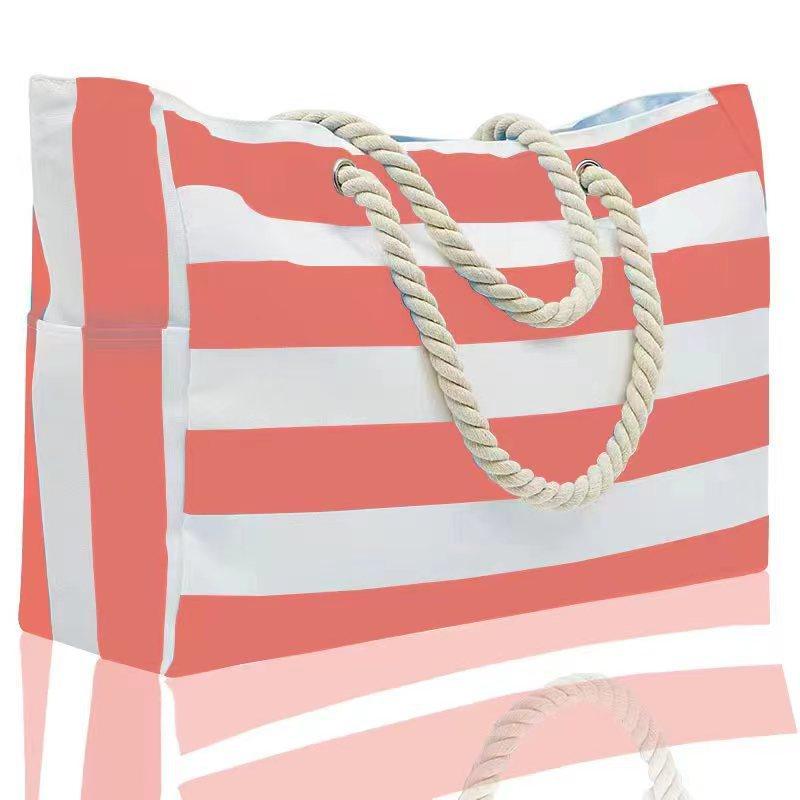 Striped Beach Large Storage Canvas Traveling Bag - AL MONI EXPRESS