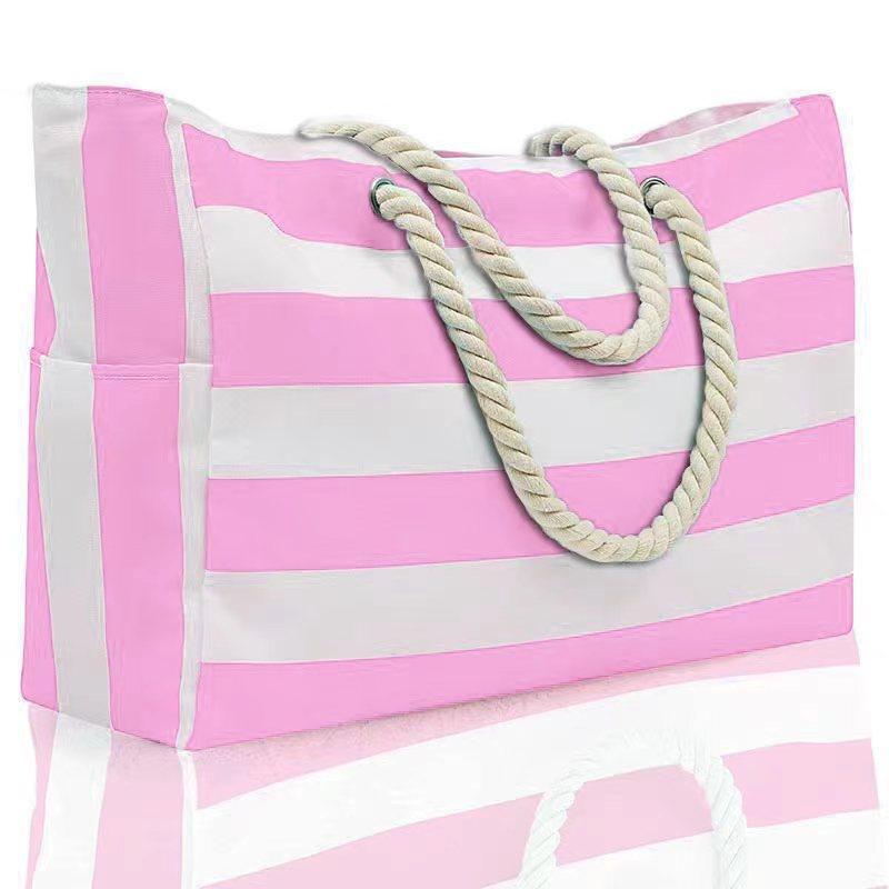 Striped Beach Large Storage Canvas Traveling Bag - AL MONI EXPRESS