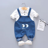 Striped Big Eyes Overalls Shirt T-shirt Kids Suit - Almoni Express