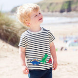 Striped Dinosaur Boys Short-sleeved T-shirt - Almoni Express