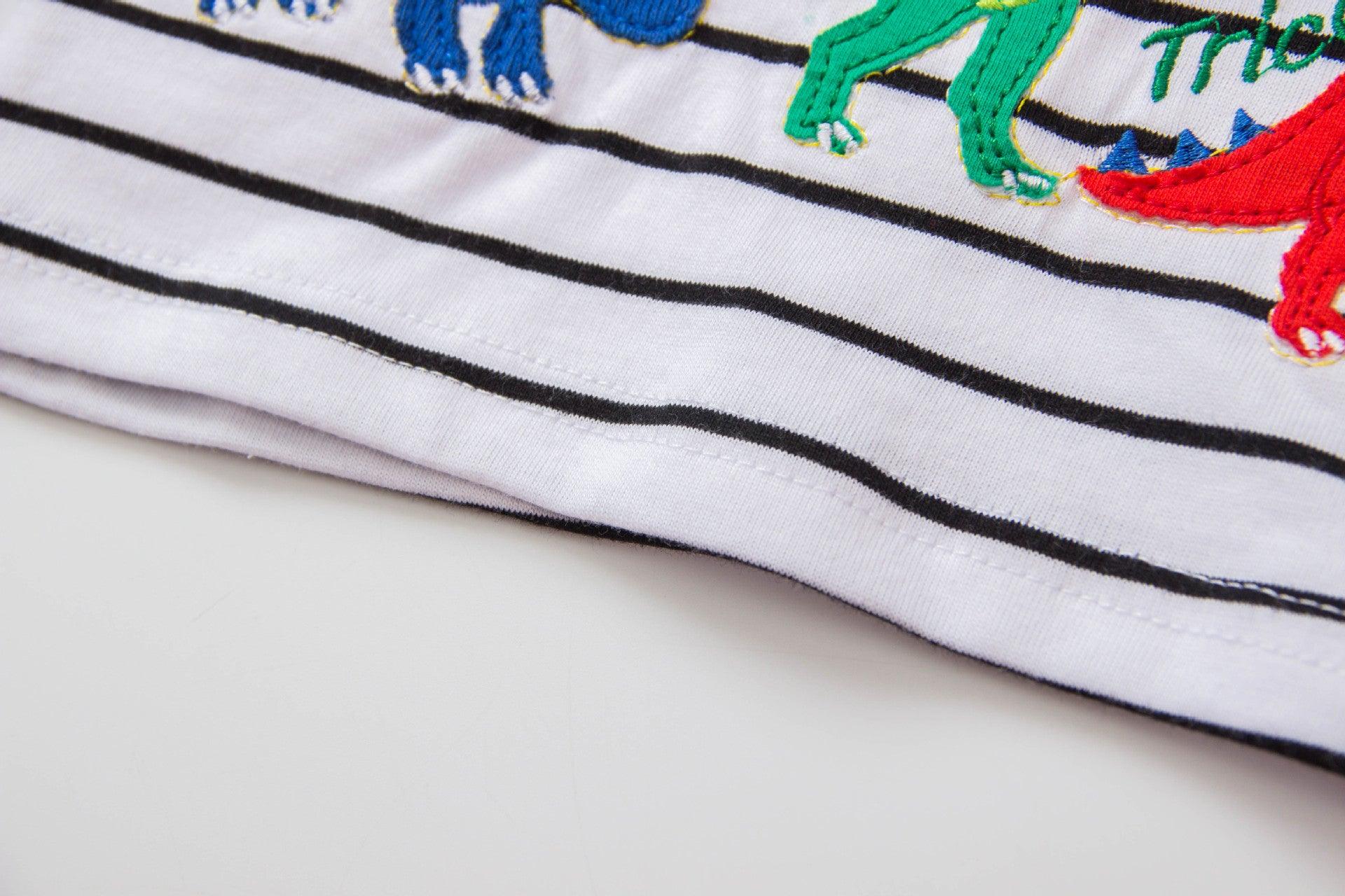 Striped Dinosaur Boys Short-sleeved T-shirt - Almoni Express