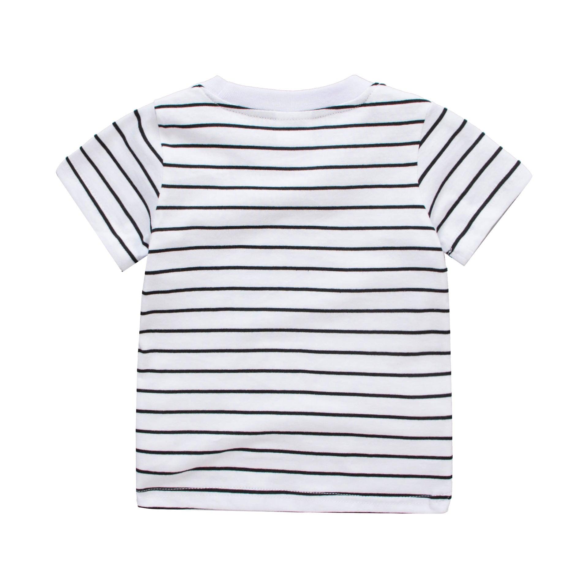 Striped Dinosaur Boys Short-sleeved T-shirt - Almoni Express