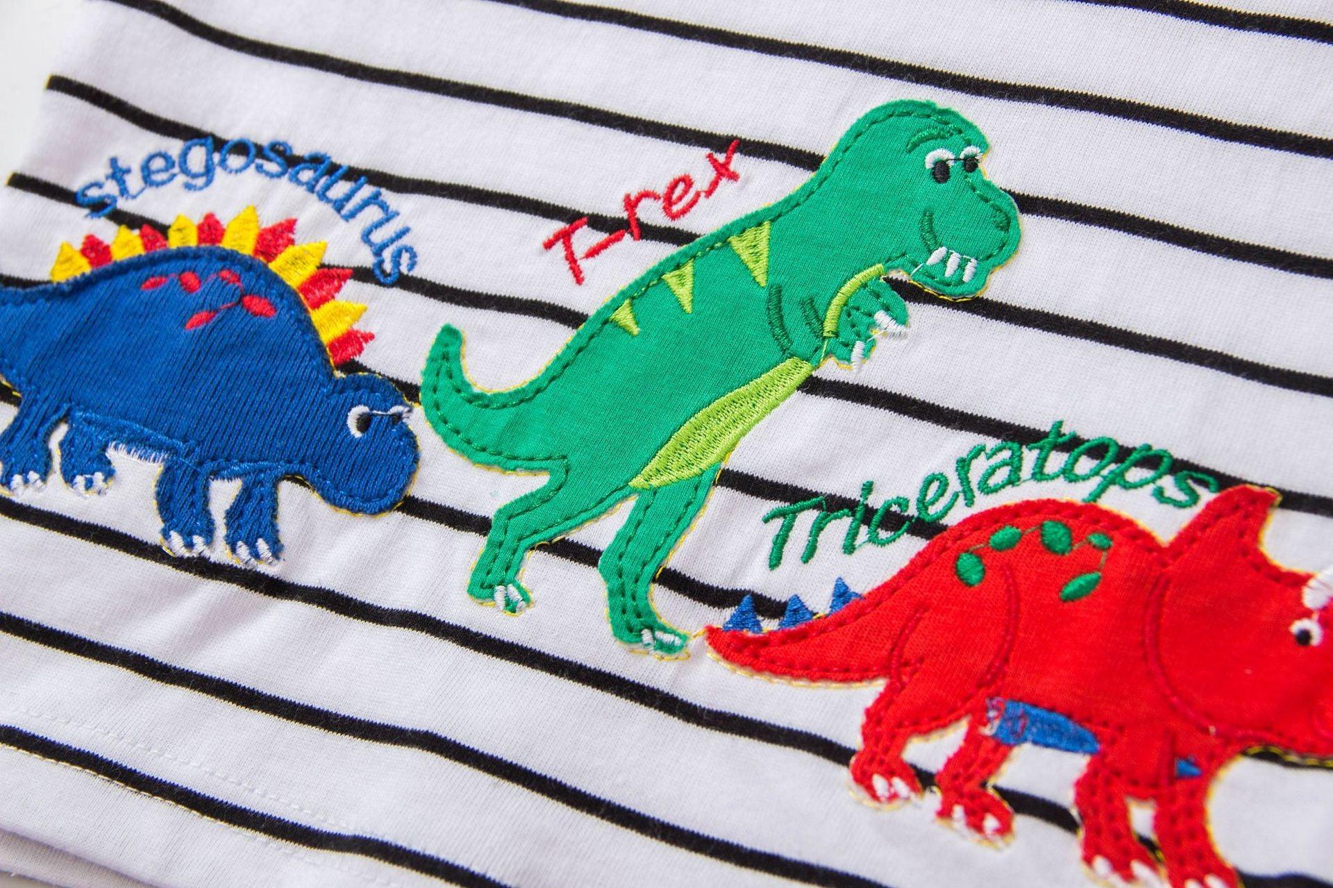 Striped Dinosaur Boys Short-sleeved T-shirt - Almoni Express