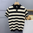 Striped Ice Silk Knitted Polo Shirt Men's Short Sleeve Thin Style Lapel T-shirt Men's Half Sleeve - AL MONI EXPRESS