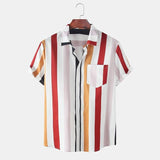 Striped Short Sleeve Pattern Men's Shirt - AL MONI EXPRESS