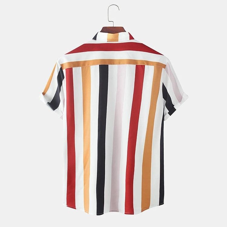 Striped Short Sleeve Pattern Men's Shirt - AL MONI EXPRESS