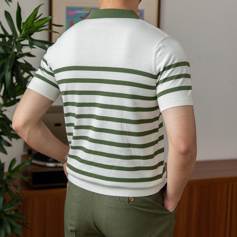 Striped Slim Short Sleeve Retro Casual Commuting - AL MONI EXPRESS