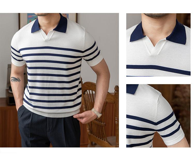 Striped Slim Short Sleeve Retro Casual Commuting - AL MONI EXPRESS