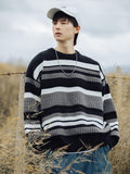 Striped Twisted Patchwork Round Neck Sweater For Men - Almoni Express