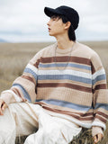 Striped Twisted Patchwork Round Neck Sweater For Men - Almoni Express