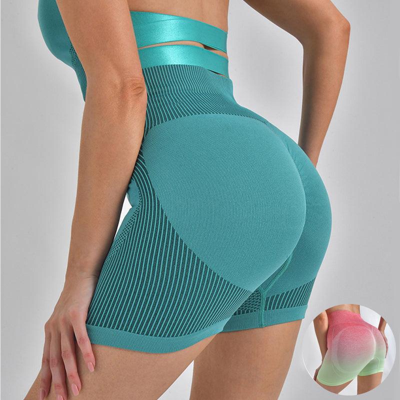 Striped Yoga Shorts High Waist Hip-lifting Tight Pants For Women Running Fitness Sports Leggings - AL MONI EXPRESS