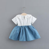 Summer Children Shirt New Solid Color Rabbit Ears Denim Fake Two-piece Skirt Female Children Children's Clothing - Almoni Express