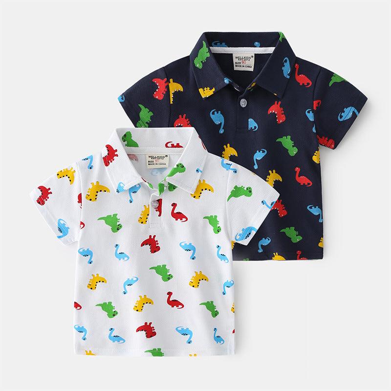 Summer Dinosaur Cartoon Print Boy Short Sleeve - Almoni Express