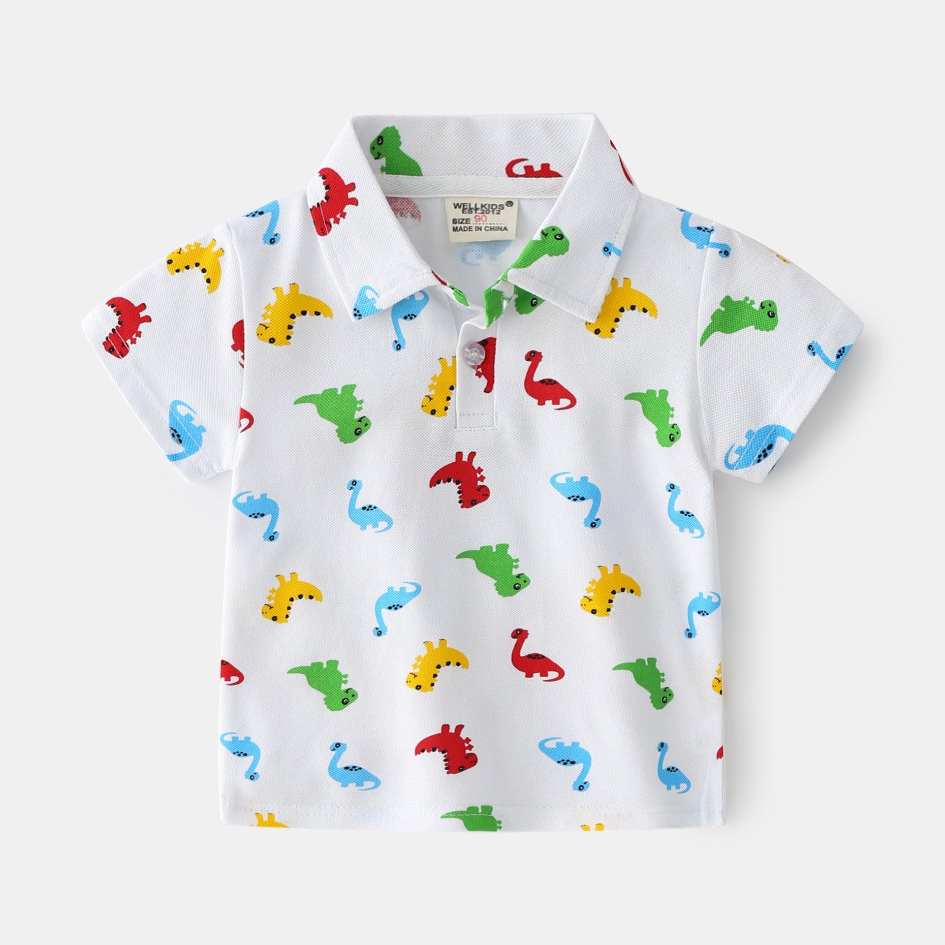 Summer Dinosaur Cartoon Print Boy Short Sleeve - Almoni Express