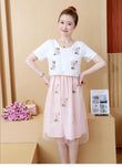 Summer Korean Fashion Mid-Length Short-Sleeved Fake Two-Piece Breastfeeding Plus Size Dress - Almoni Express