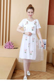 Summer Korean Fashion Mid-Length Short-Sleeved Fake Two-Piece Breastfeeding Plus Size Dress - Almoni Express