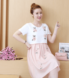 Summer Korean Fashion Mid-Length Short-Sleeved Fake Two-Piece Breastfeeding Plus Size Dress - Almoni Express