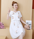 Summer Korean Fashion Mid-Length Short-Sleeved Fake Two-Piece Breastfeeding Plus Size Dress - Almoni Express