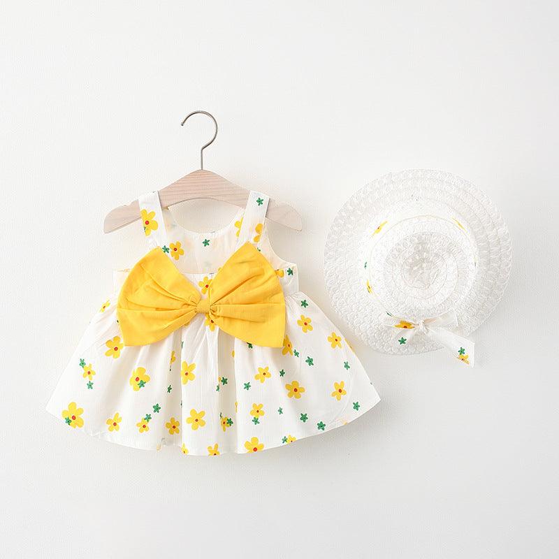 Summer New Baby Girl Print Bow Suspender Dress - Almoni Express