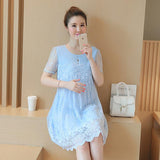 Summer new maternity dress Korean shirt lace crochet flower maternity dress long pregnant women dress - Almoni Express