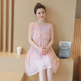 Summer new maternity dress Korean shirt lace crochet flower maternity dress long pregnant women dress - Almoni Express