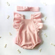 Summer Newborn Cotton And Linen Romper Pure Color Net Yarn Bow Baby Romper - Almoni Express