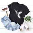 Summer Plus Size Women Clothing New Feather Print T-Shirt - Almoni Express