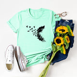 Summer Plus Size Women Clothing New Feather Print T-Shirt - Almoni Express