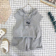 Summer Suit Korean Style Cotton Sleeveless Hooded Shorts Two-Piece Girl Western Style Suit - Almoni Express